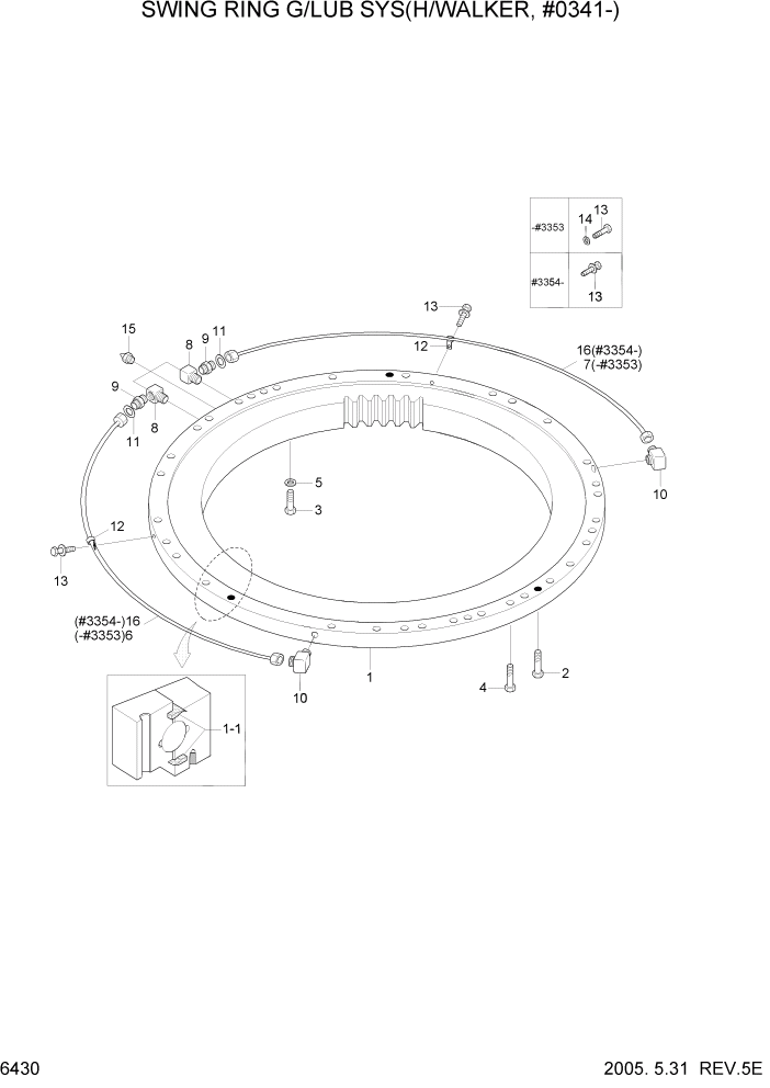 Схема запчастей Hyundai R210LC7 - PAGE 6430 SWING RING G/LUB SYS(H/WALKER, #0341-) СТРУКТУРА