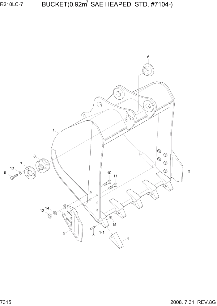 Схема запчастей Hyundai R210LC7 - PAGE 7315 BUCKET(0.92M3 SAE HEAPED, STD, #7104-) РАБОЧЕЕ ОБОРУДОВАНИЕ