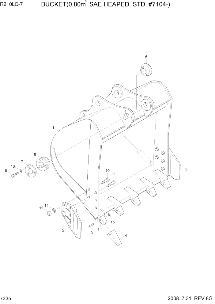 Схема запчастей Hyundai R210LC7 - PAGE 7335 BUCKET(0.8M3 SAE HEAPED, #7104-) РАБОЧЕЕ ОБОРУДОВАНИЕ