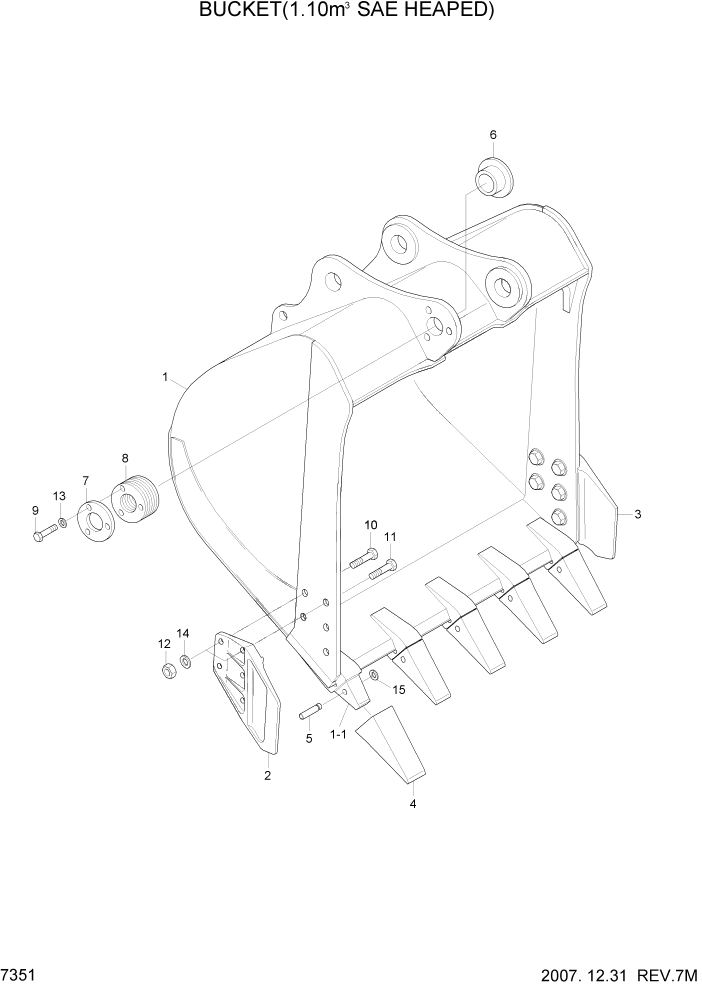 Схема запчастей Hyundai R210LC7 - PAGE 7351 BUCKET(1.10M3 SAE HEAPED) РАБОЧЕЕ ОБОРУДОВАНИЕ