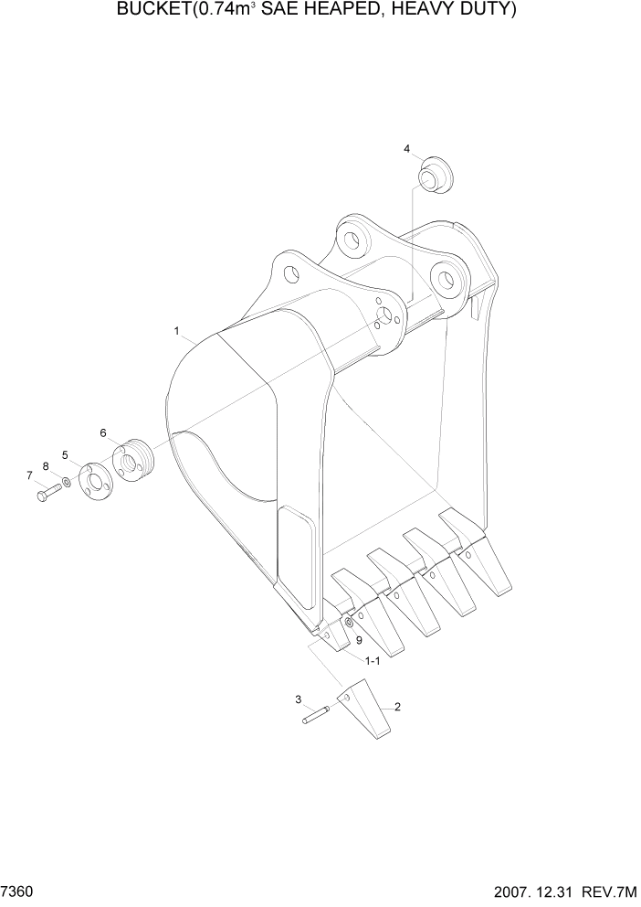 Схема запчастей Hyundai R210LC7 - PAGE 7360 BUCKET(0.74M3 SAE HEAPED, HEAVY DUTY) РАБОЧЕЕ ОБОРУДОВАНИЕ