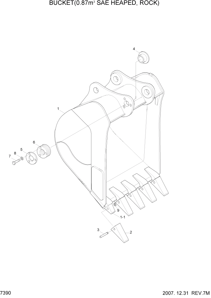 Схема запчастей Hyundai R210LC7 - PAGE 7390 BUCKET(0.87M3 SAE HEAPED, ROCK) РАБОЧЕЕ ОБОРУДОВАНИЕ