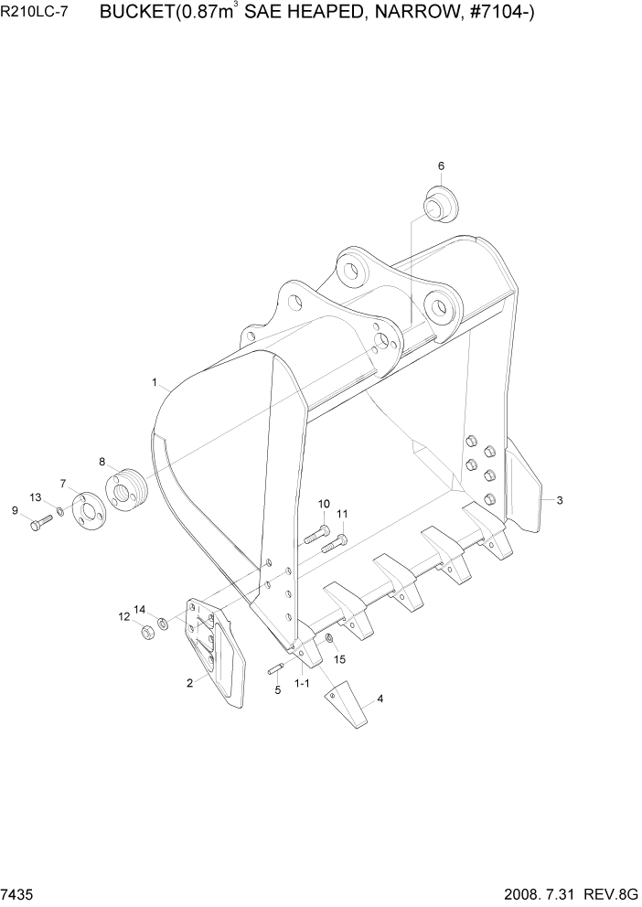 Схема запчастей Hyundai R210LC7 - PAGE 7435 BUCKET(0.87M3 SAE HEAPED, NARROW,#7104-) РАБОЧЕЕ ОБОРУДОВАНИЕ