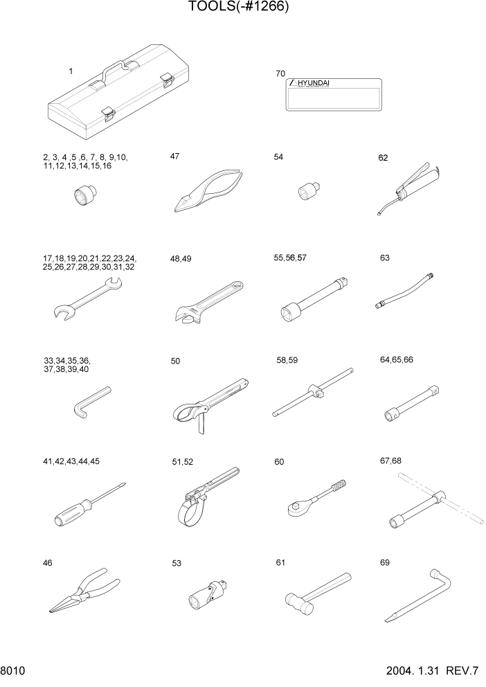 Схема запчастей Hyundai R210LC7 - PAGE 8010 TOOLS(-#1266) ДРУГИЕ ЧАСТИ