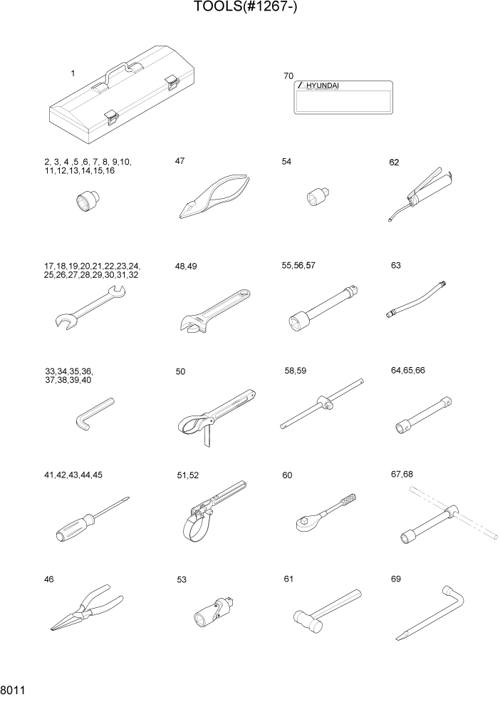 Схема запчастей Hyundai R210LC7 - PAGE 8011 TOOLS(#1267-) ДРУГИЕ ЧАСТИ