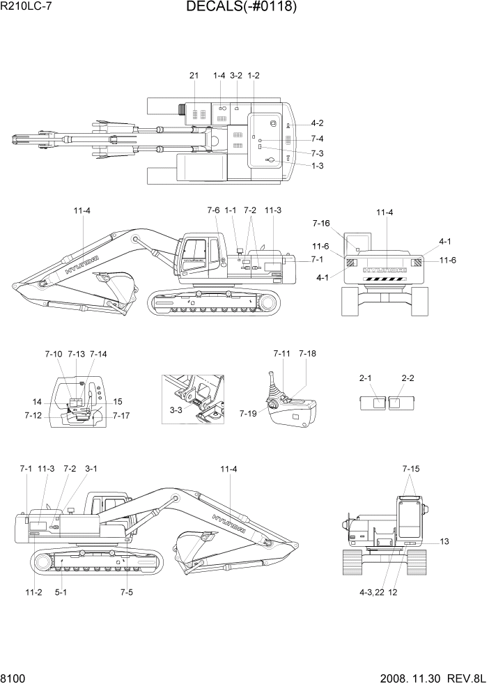 Схема запчастей Hyundai R210LC7 - PAGE 8100 DECALS(-#0118) ДРУГИЕ ЧАСТИ