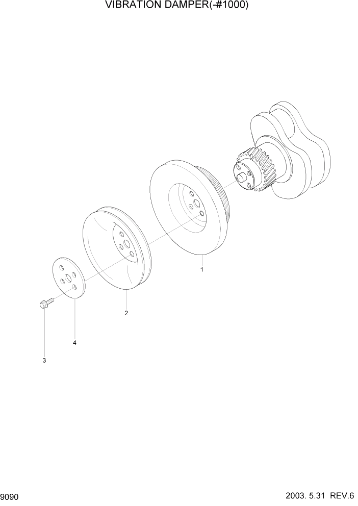 Схема запчастей Hyundai R210LC7 - PAGE 9090 VIBRATION DAMPER(-#1000) ДВИГАТЕЛЬ БАЗА