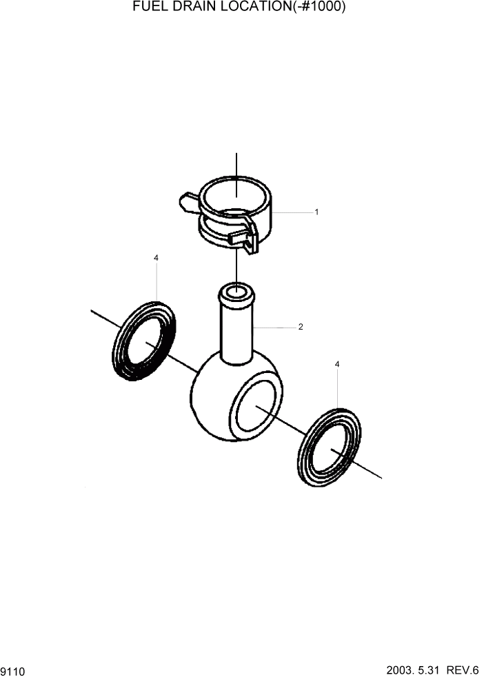 Схема запчастей Hyundai R210LC7 - PAGE 9110 FUEL DRAIN LOCATION(-#1000) ДВИГАТЕЛЬ БАЗА