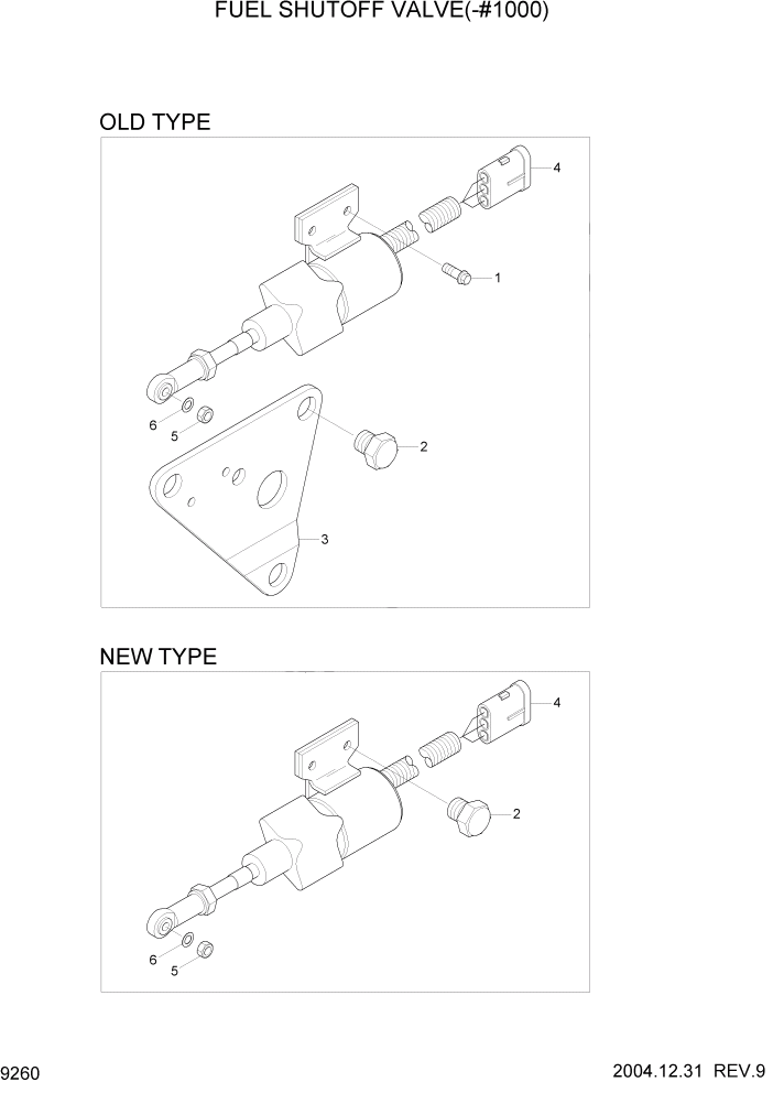 Схема запчастей Hyundai R210LC7 - PAGE 9260 FUEL SHUTOFF VALVE(-#1000) ДВИГАТЕЛЬ БАЗА