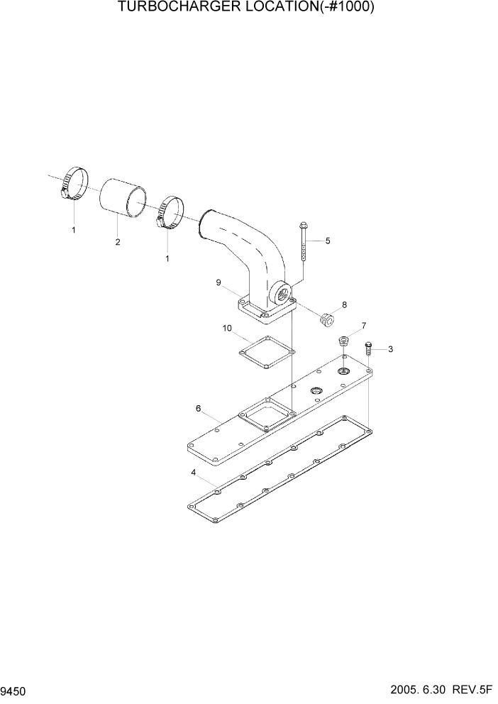 Схема запчастей Hyundai R210LC7 - PAGE 9450 TURBOCHARGER LOCATION(-#1000) ДВИГАТЕЛЬ БАЗА