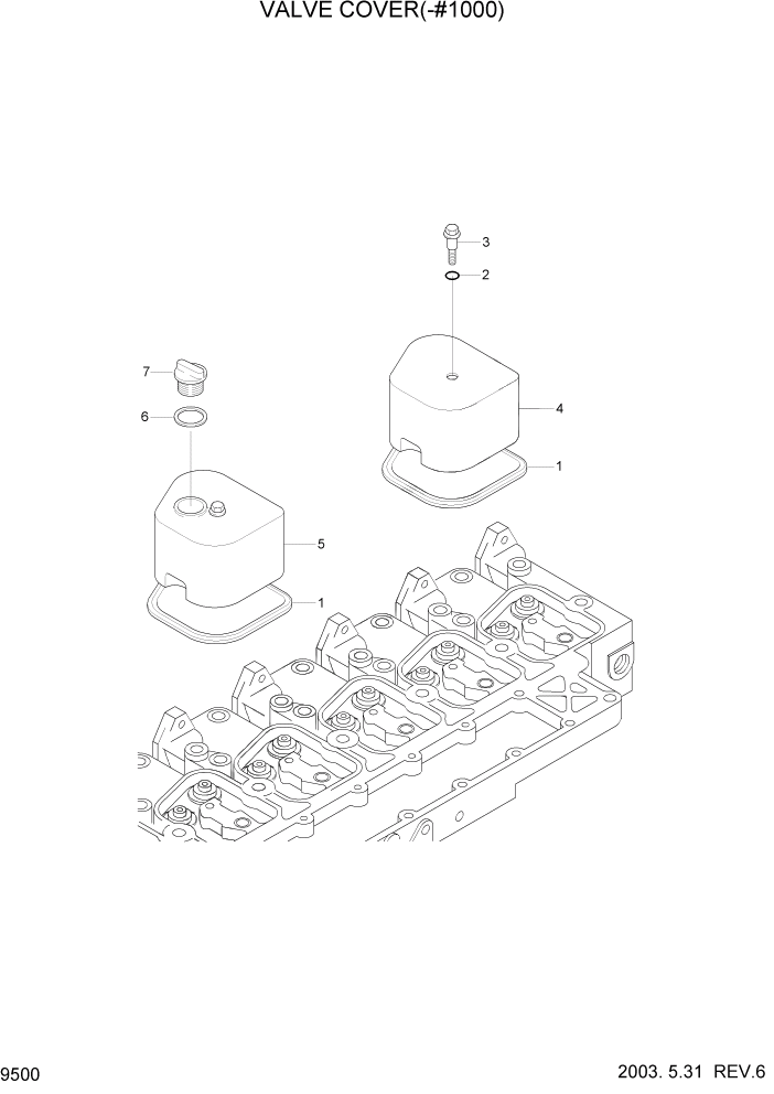 Схема запчастей Hyundai R210LC7 - PAGE 9500 VALVE COVER(-#1000) ДВИГАТЕЛЬ БАЗА