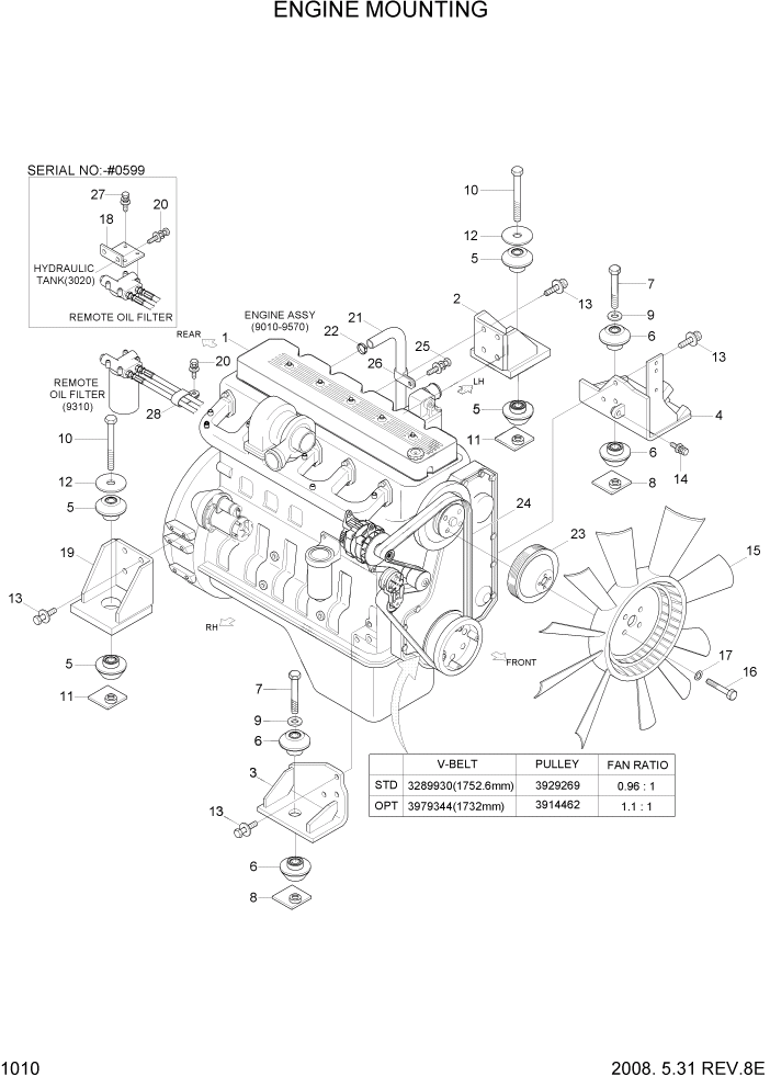 Схема запчастей Hyundai R290LC7A - PAGE 1010 ENGINE MOUNTING СИСТЕМА ДВИГАТЕЛЯ