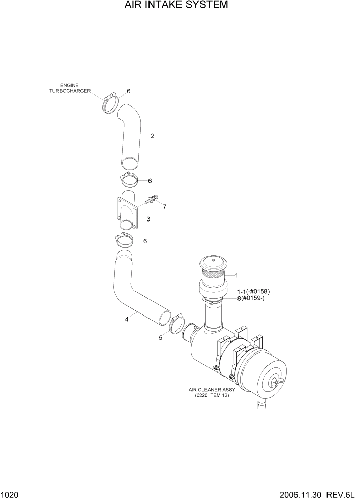 Схема запчастей Hyundai R290LC7A - PAGE 1020 AIR INTAKE SYSTEM СИСТЕМА ДВИГАТЕЛЯ