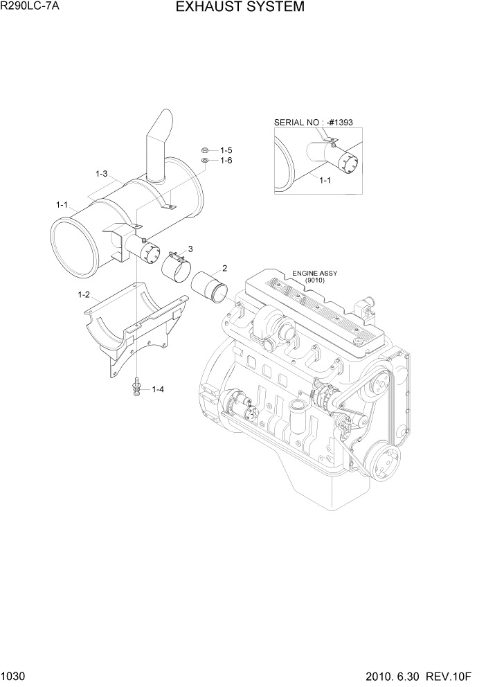 Схема запчастей Hyundai R290LC7A - PAGE 1030 EXHAUST SYSTEM СИСТЕМА ДВИГАТЕЛЯ