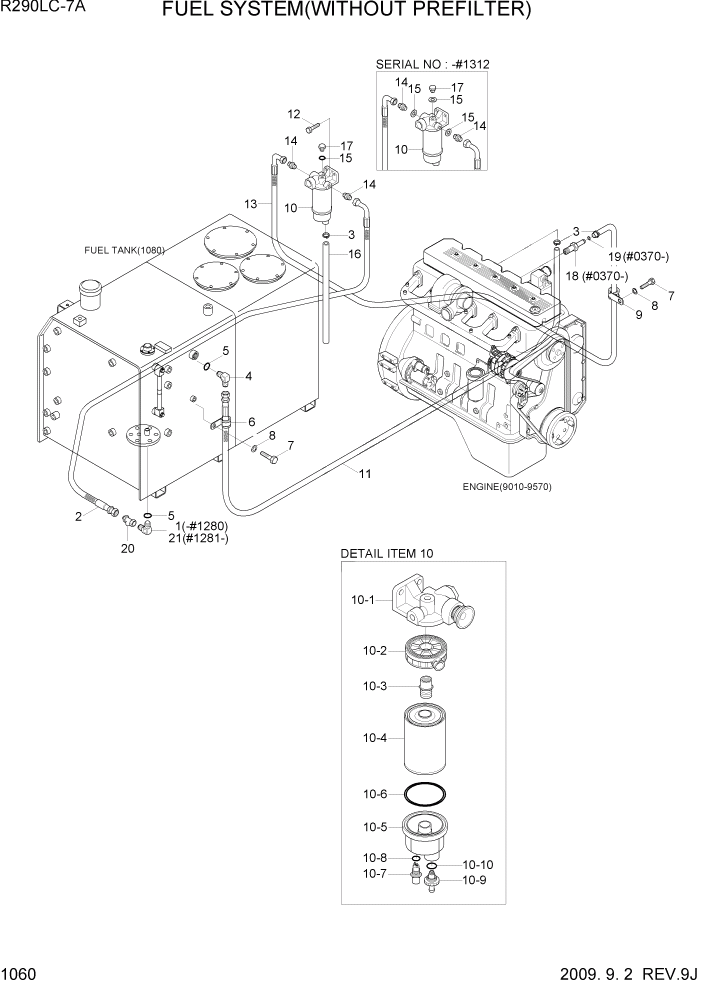 Схема запчастей Hyundai R290LC7A - PAGE 1060 FUEL SYSTEM(WITHOUT PREFILTER) СИСТЕМА ДВИГАТЕЛЯ