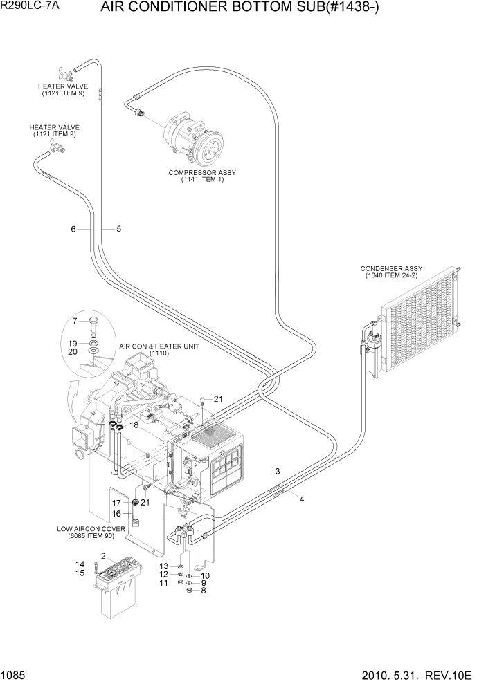 Схема запчастей Hyundai R290LC7A - PAGE 1085 AIR CONDITIONER BOTTOM SUB(#1438-) СИСТЕМА ДВИГАТЕЛЯ