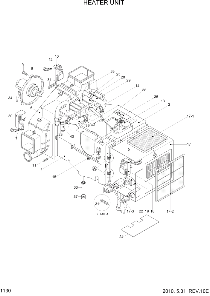 Схема запчастей Hyundai R290LC7A - PAGE 1130 HEATER UNIT СИСТЕМА ДВИГАТЕЛЯ