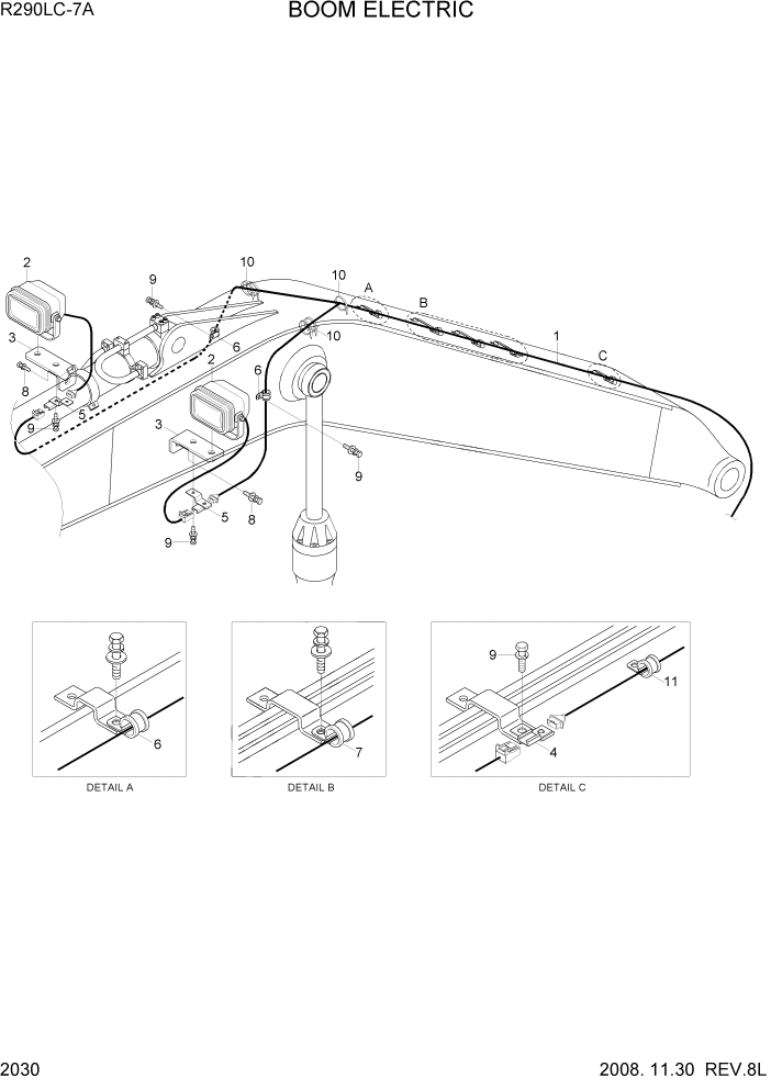 Схема запчастей Hyundai R290LC7A - PAGE 2030 BOOM ELECTRIC ЭЛЕКТРИЧЕСКАЯ СИСТЕМА