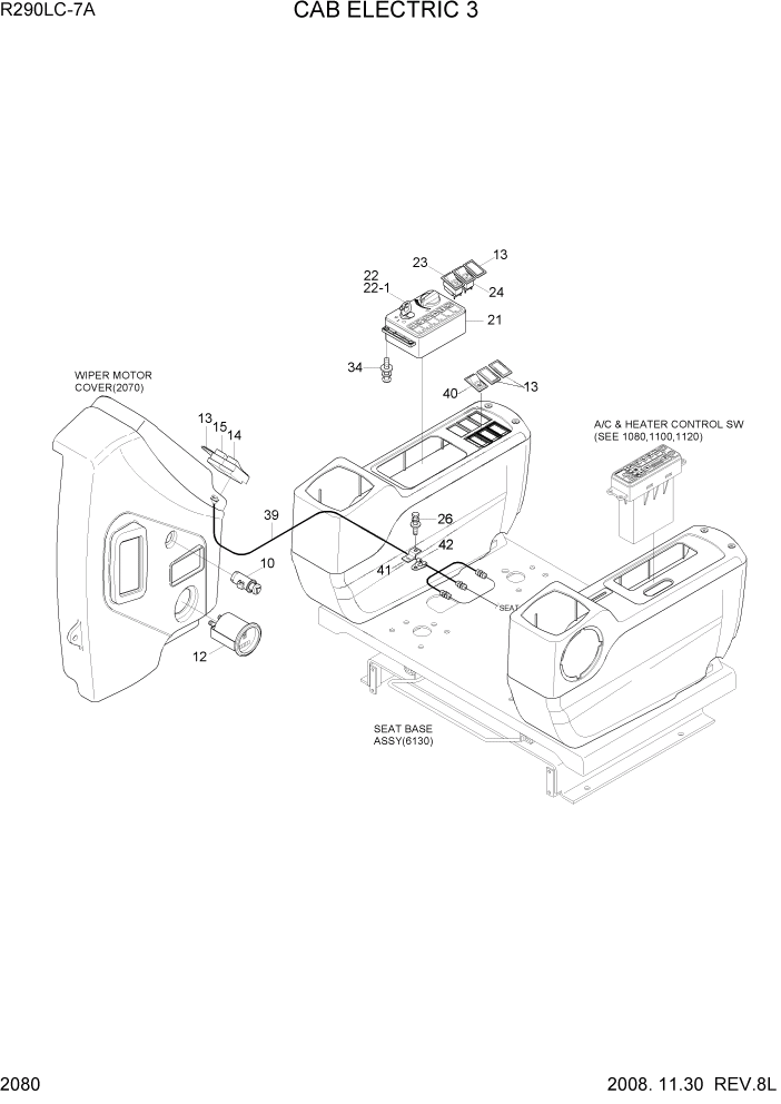 Схема запчастей Hyundai R290LC7A - PAGE 2080 CAB ELECTRIC 3 ЭЛЕКТРИЧЕСКАЯ СИСТЕМА