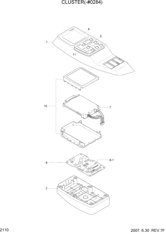 Схема запчастей Hyundai R290LC7A - PAGE 2110 CLUSTER(-#0284) ЭЛЕКТРИЧЕСКАЯ СИСТЕМА