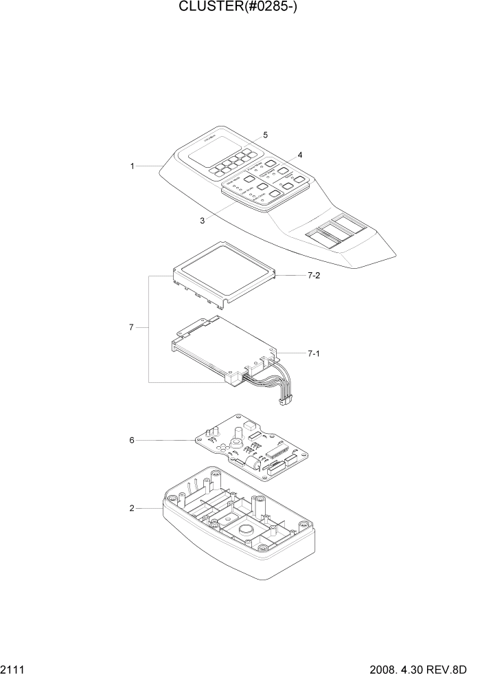 Схема запчастей Hyundai R290LC7A - PAGE 2111 CLUSTER(#0285-) ЭЛЕКТРИЧЕСКАЯ СИСТЕМА