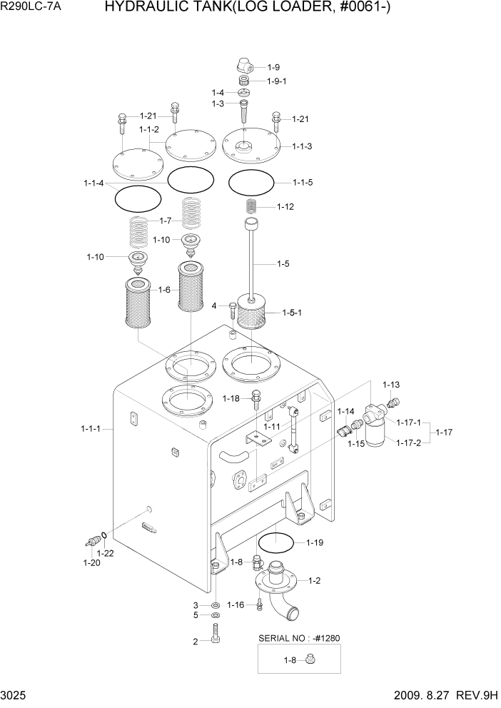 Схема запчастей Hyundai R290LC7A - PAGE 3025 HYDRAULIC TANK(LOG LOADER, #0061-) ГИДРАВЛИЧЕСКАЯ СИСТЕМА