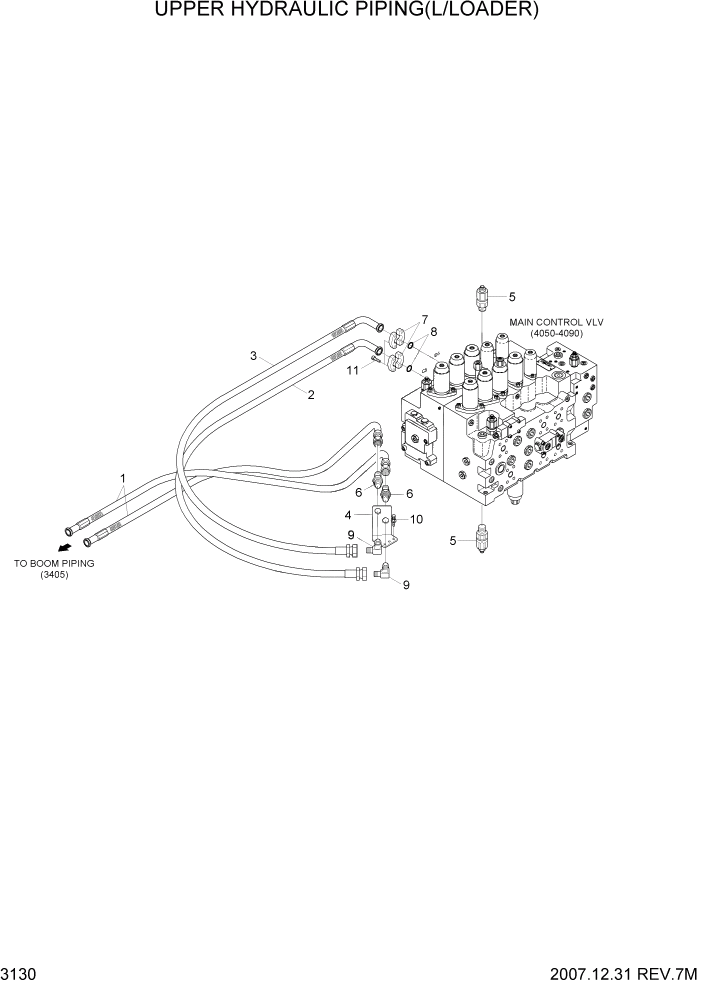 Схема запчастей Hyundai R290LC7A - PAGE 3130 UPPER HYDRAULIC PIPING(L/LOADER, #0061-) ГИДРАВЛИЧЕСКАЯ СИСТЕМА