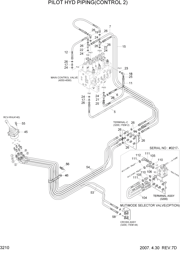 Схема запчастей Hyundai R290LC7A - PAGE 3210 PILOT HYD PIPING(CONTROL 2) ГИДРАВЛИЧЕСКАЯ СИСТЕМА