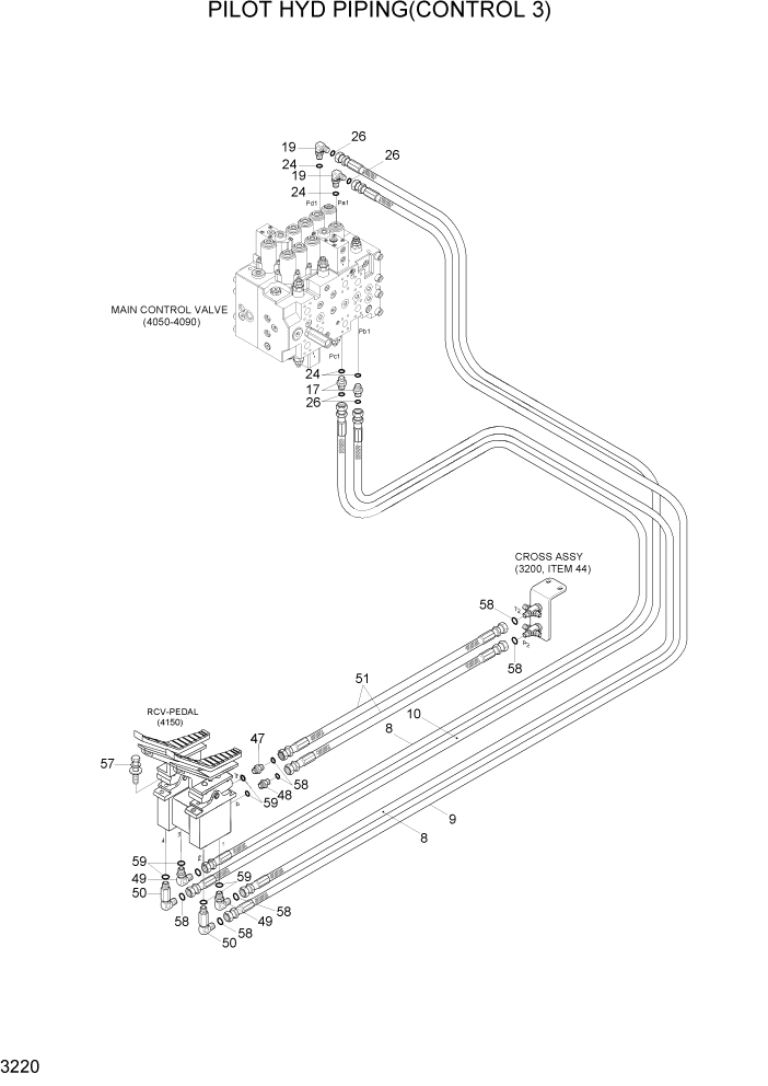 Схема запчастей Hyundai R290LC7A - PAGE 3220 PILOT HYD PIPING(CONTROL 3) ГИДРАВЛИЧЕСКАЯ СИСТЕМА