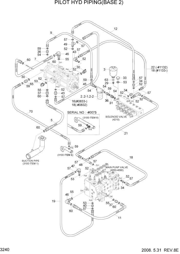 Схема запчастей Hyundai R290LC7A - PAGE 3240 PILOT HYDRAULIC PIPING(BASE 2) ГИДРАВЛИЧЕСКАЯ СИСТЕМА