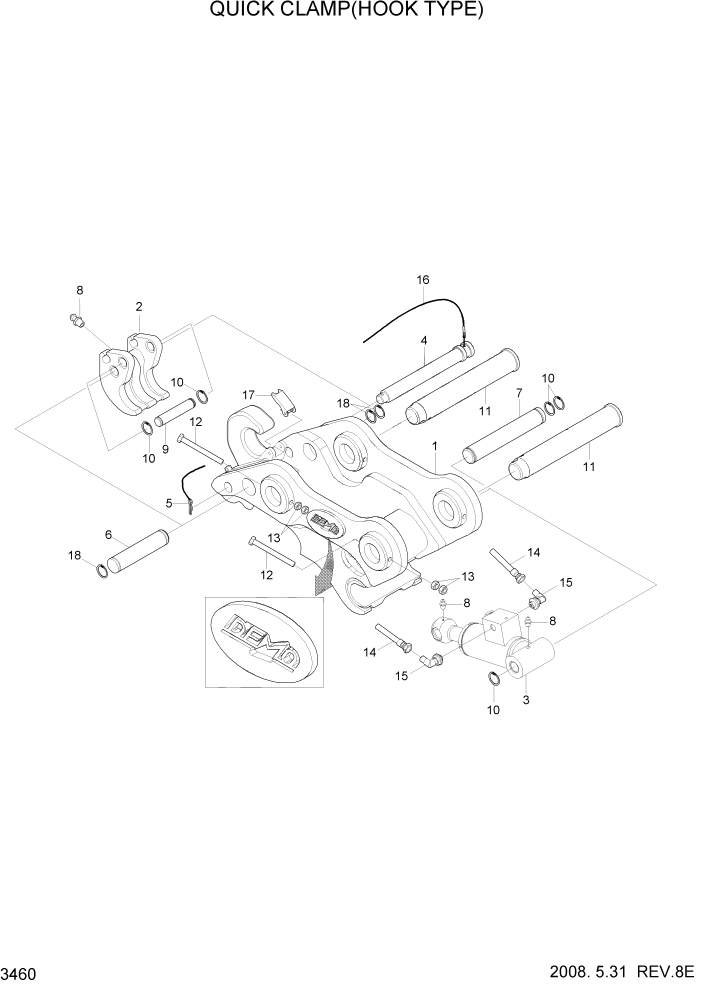 Схема запчастей Hyundai R290LC7A - PAGE 3460 QUICK CLAMP(HOOK TYPE, #0115-) ГИДРАВЛИЧЕСКАЯ СИСТЕМА