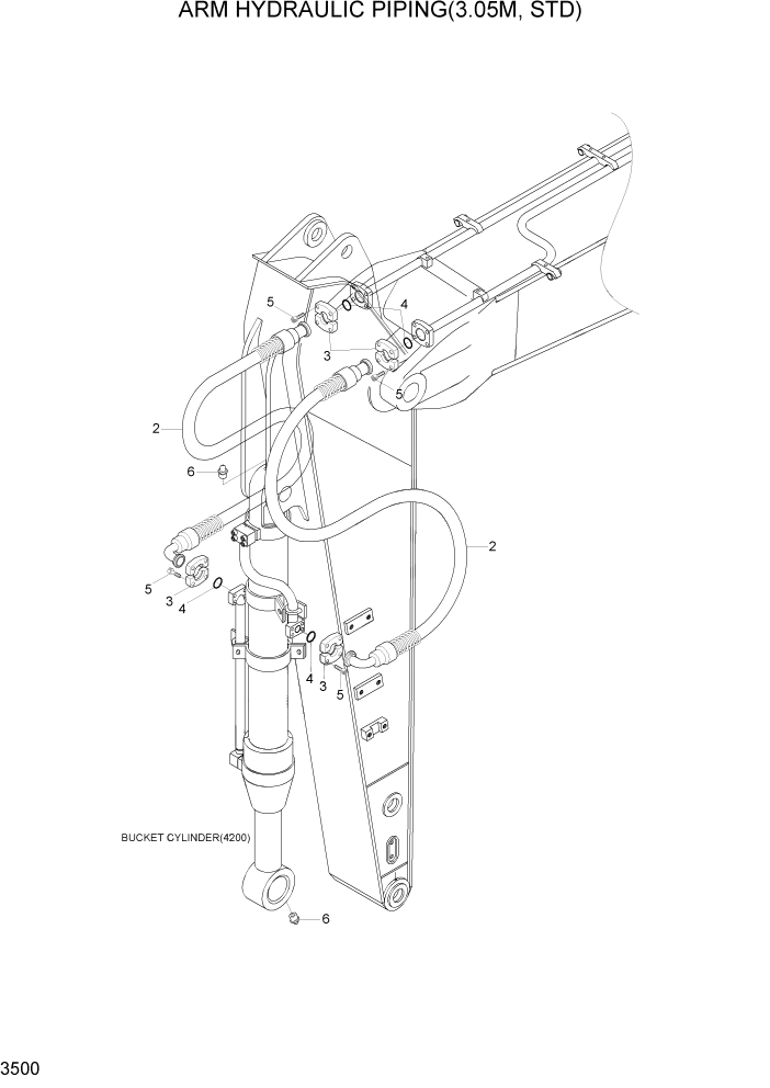 Схема запчастей Hyundai R290LC7A - PAGE 3500 ARM HYDRAULIC PIPING(3.05M, STD) ГИДРАВЛИЧЕСКАЯ СИСТЕМА