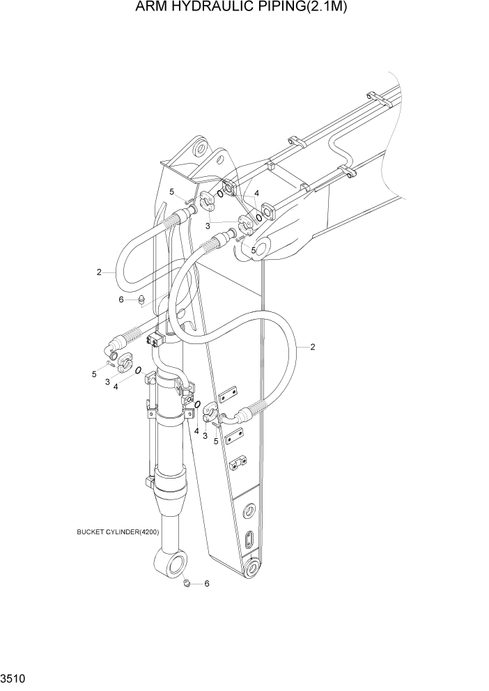 Схема запчастей Hyundai R290LC7A - PAGE 3510 ARM HYDRAULIC PIPING(2.1M) ГИДРАВЛИЧЕСКАЯ СИСТЕМА