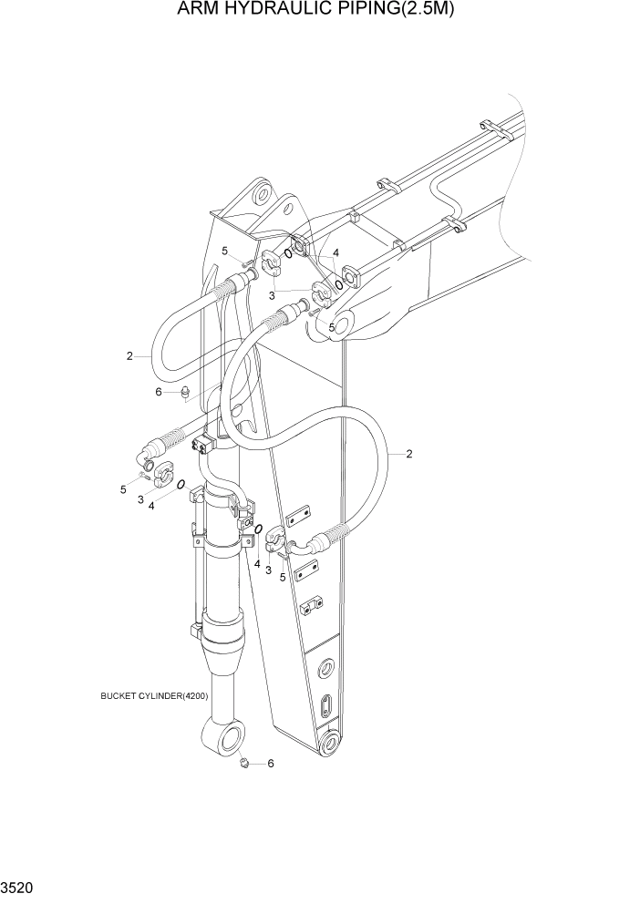 Схема запчастей Hyundai R290LC7A - PAGE 3520 ARM HYDRAULIC PIPING(2.5M) ГИДРАВЛИЧЕСКАЯ СИСТЕМА