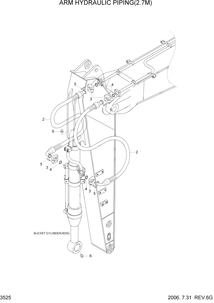 Схема запчастей Hyundai R290LC7A - PAGE 3525 ARM HYDRAULIC PIPING(2.7M) ГИДРАВЛИЧЕСКАЯ СИСТЕМА