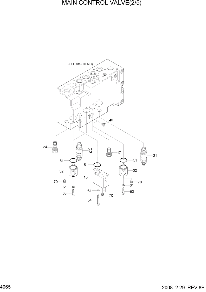 Схема запчастей Hyundai R290LC7A - PAGE 4065 MAIN CONTROL VALVE(2/5) ГИДРАВЛИЧЕСКИЕ КОМПОНЕНТЫ