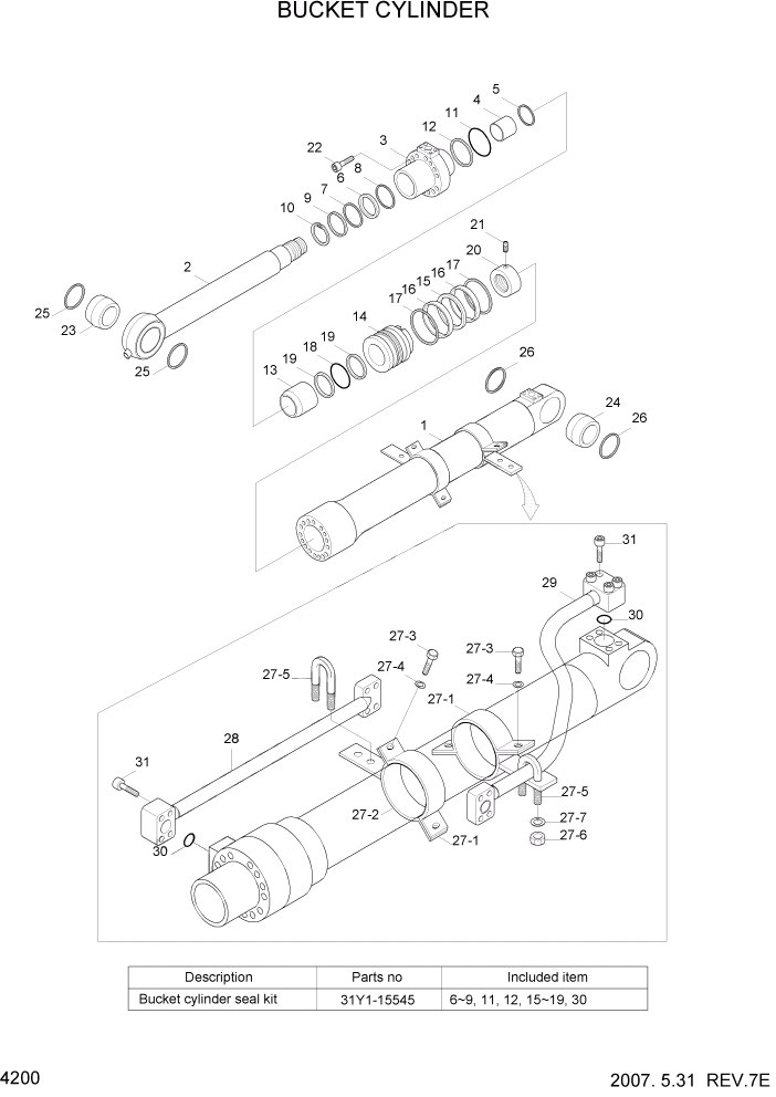 Схема запчастей Hyundai R290LC7A - PAGE 4200 BUCKET CYLINDER ГИДРАВЛИЧЕСКИЕ КОМПОНЕНТЫ