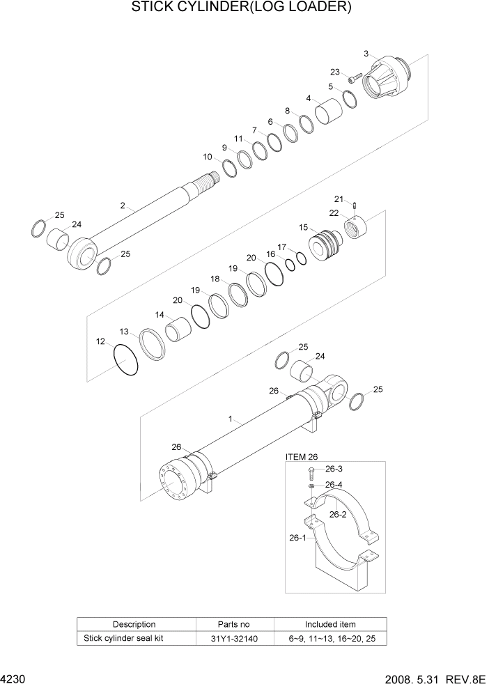 Схема запчастей Hyundai R290LC7A - PAGE 4220 STICK CYLINDER(LOG LOADER, #0061-) ГИДРАВЛИЧЕСКИЕ КОМПОНЕНТЫ