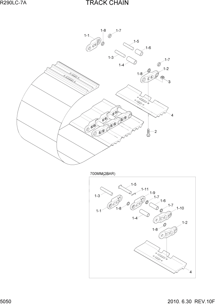 Схема запчастей Hyundai R290LC7A - PAGE 5050 TRACK CHAIN ХОДОВАЯ ЧАСТЬ