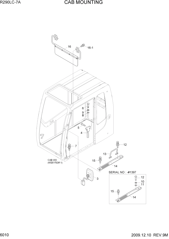 Схема запчастей Hyundai R290LC7A - PAGE 6010 CAB MOUNTING СТРУКТУРА