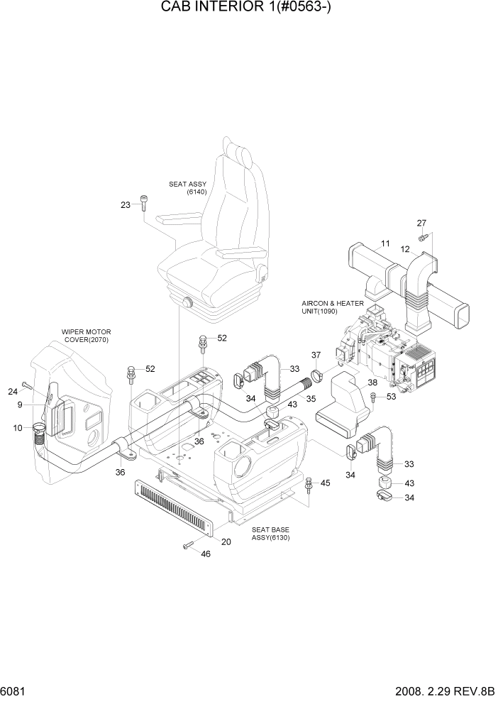 Схема запчастей Hyundai R290LC7A - PAGE 6081 CAB INTERIOR 1(#0563-) СТРУКТУРА