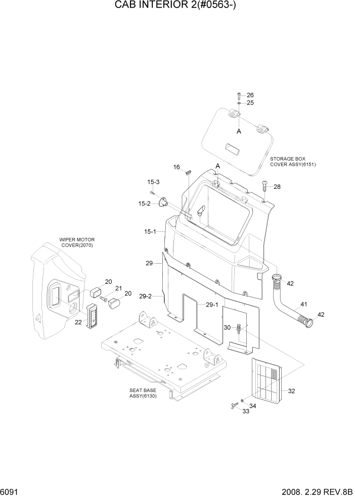 Схема запчастей Hyundai R290LC7A - PAGE 6091 CAB INTERIOR 2(#0563-) СТРУКТУРА