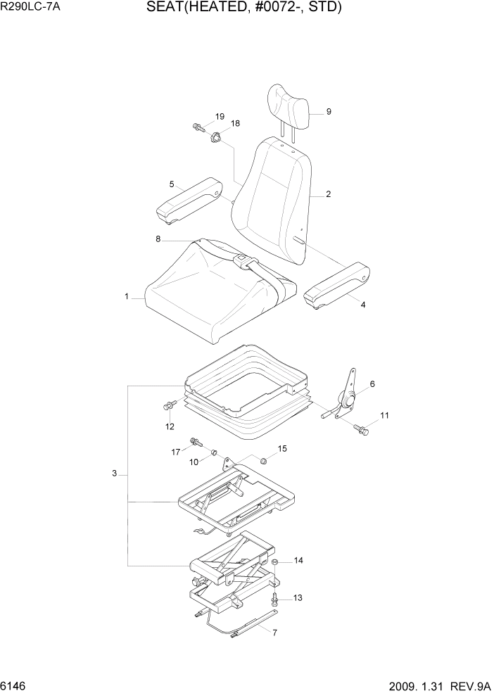 Схема запчастей Hyundai R290LC7A - PAGE 6146 SEAT(SUSPENSION, HEATED, STD) СТРУКТУРА