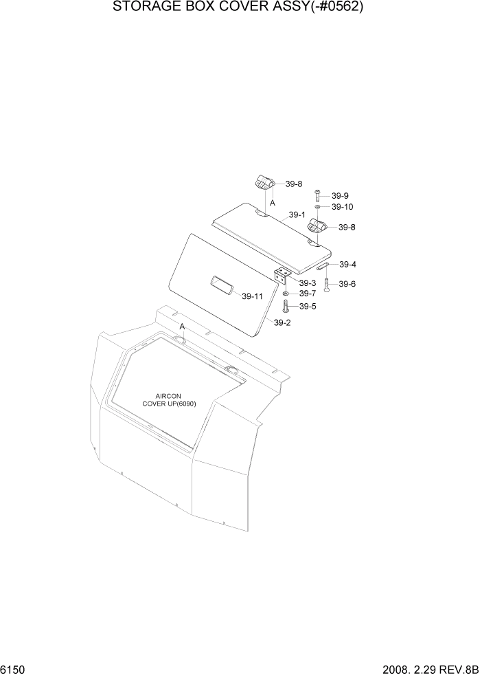 Схема запчастей Hyundai R290LC7A - PAGE 6150 STORAGE BOX COVER ASSY(-#0562) СТРУКТУРА