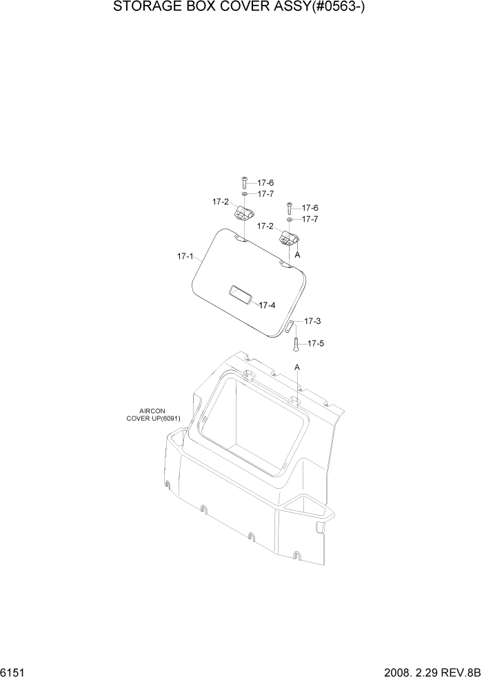 Схема запчастей Hyundai R290LC7A - PAGE 6151 STORAGE BOX COVER ASSY(#0563-) СТРУКТУРА