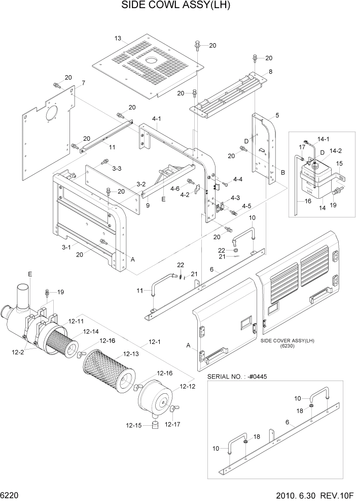 Схема запчастей Hyundai R290LC7A - PAGE 6220 SIDE COWL ASSY(LH) СТРУКТУРА