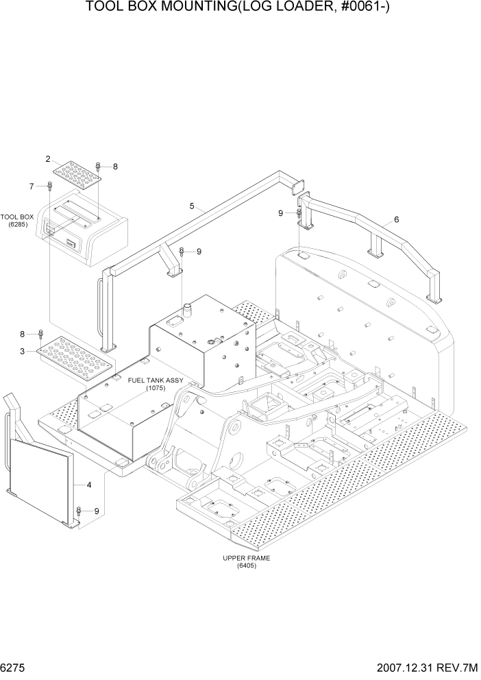 Схема запчастей Hyundai R290LC7A - PAGE 6275 TOOL BOX MOUNTING(LOG LOADER, #0061-) СТРУКТУРА