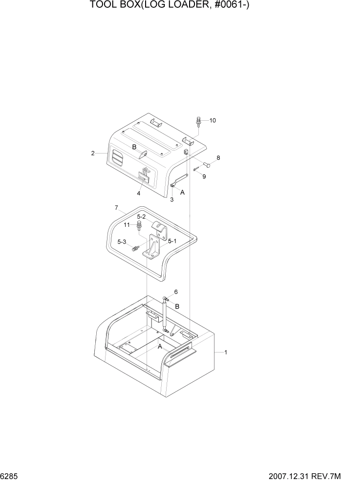 Схема запчастей Hyundai R290LC7A - PAGE 6285 TOOL BOX(LOG LOADER, #0061-) СТРУКТУРА