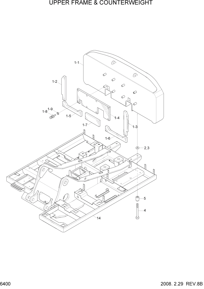 Схема запчастей Hyundai R290LC7A - PAGE 6400 UPPER FRAME & COUNTERWEIGHT СТРУКТУРА