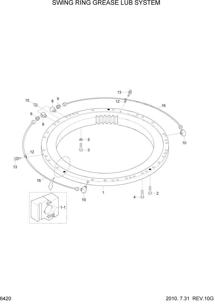 Схема запчастей Hyundai R290LC7A - PAGE 6420 SWING RING GREASE LUB SYSTEM СТРУКТУРА